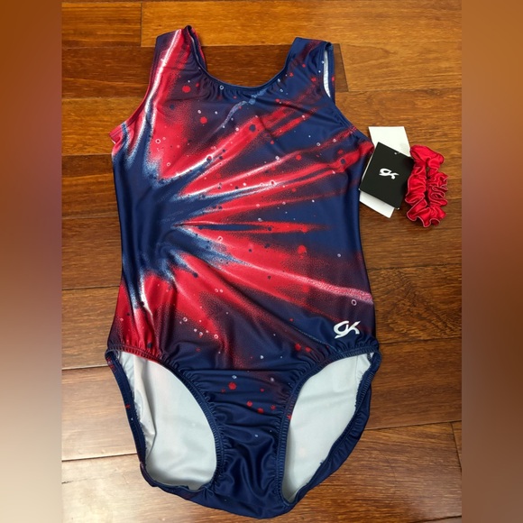GK Other - New! GK Gymnastics Tank Leotard + Scrunchie patriotic Elite Sportswear Size AL
